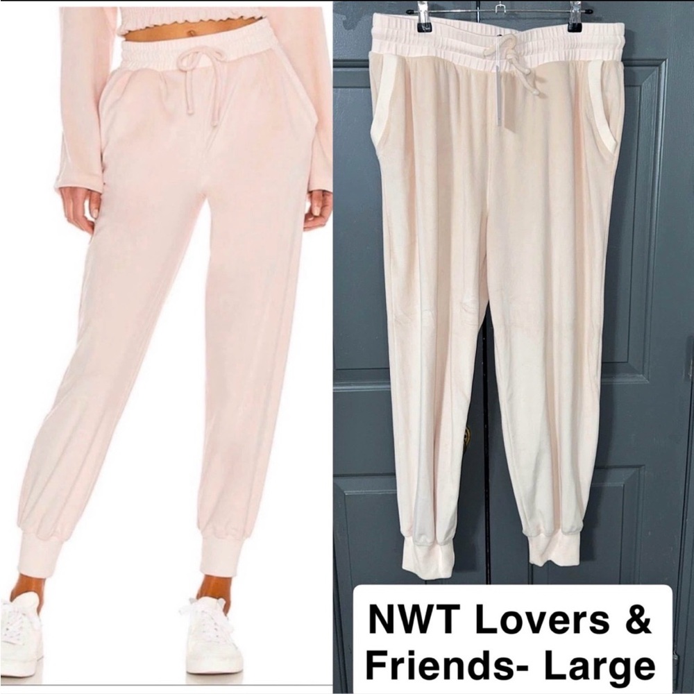 Lovers + Friends Joggers in Peony Pink Velvet Size Large